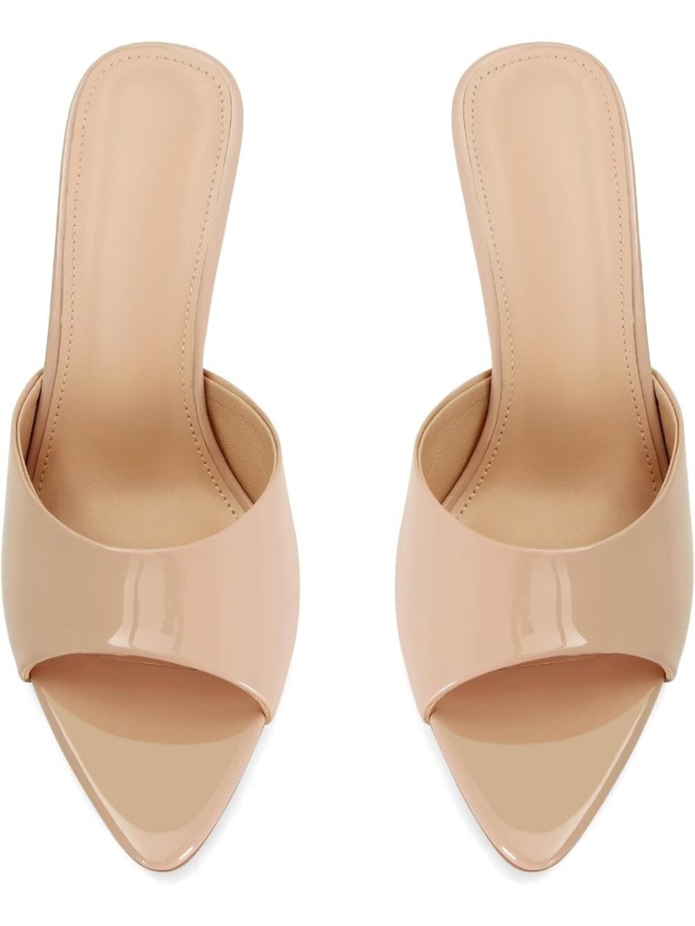 Women's Nude Leather Pointed Open Toe Mule High Heels Slingback Slip On Sandals - Picture 5 of 5